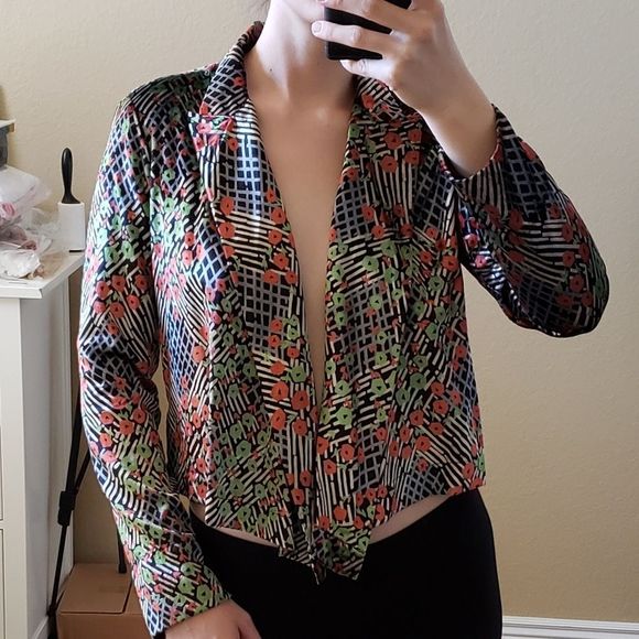 Anthropologie cropped blazer velvet poppy print - Picture 1 of 5